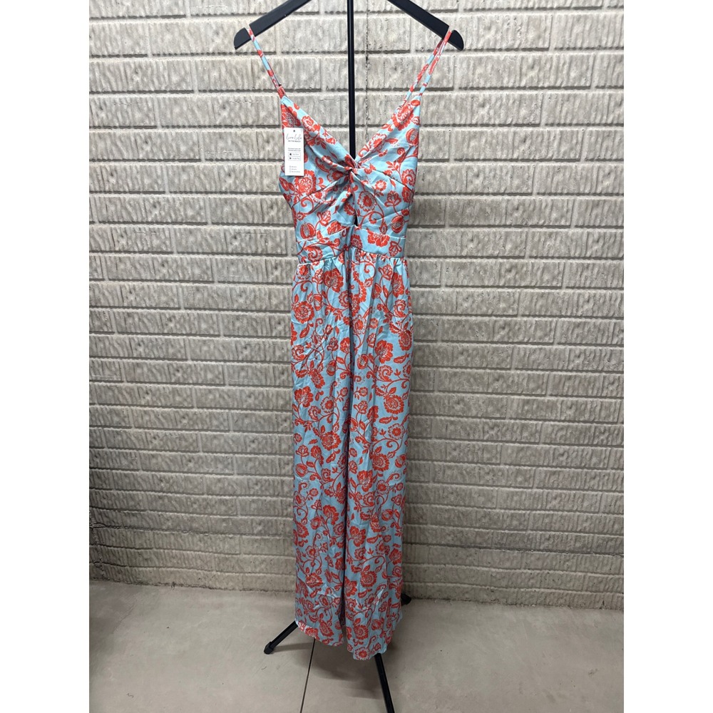 Cupshe Floral Wide Leg Jumpsuit Blue Orange Cutout Tie Back Sleeveless NWT
